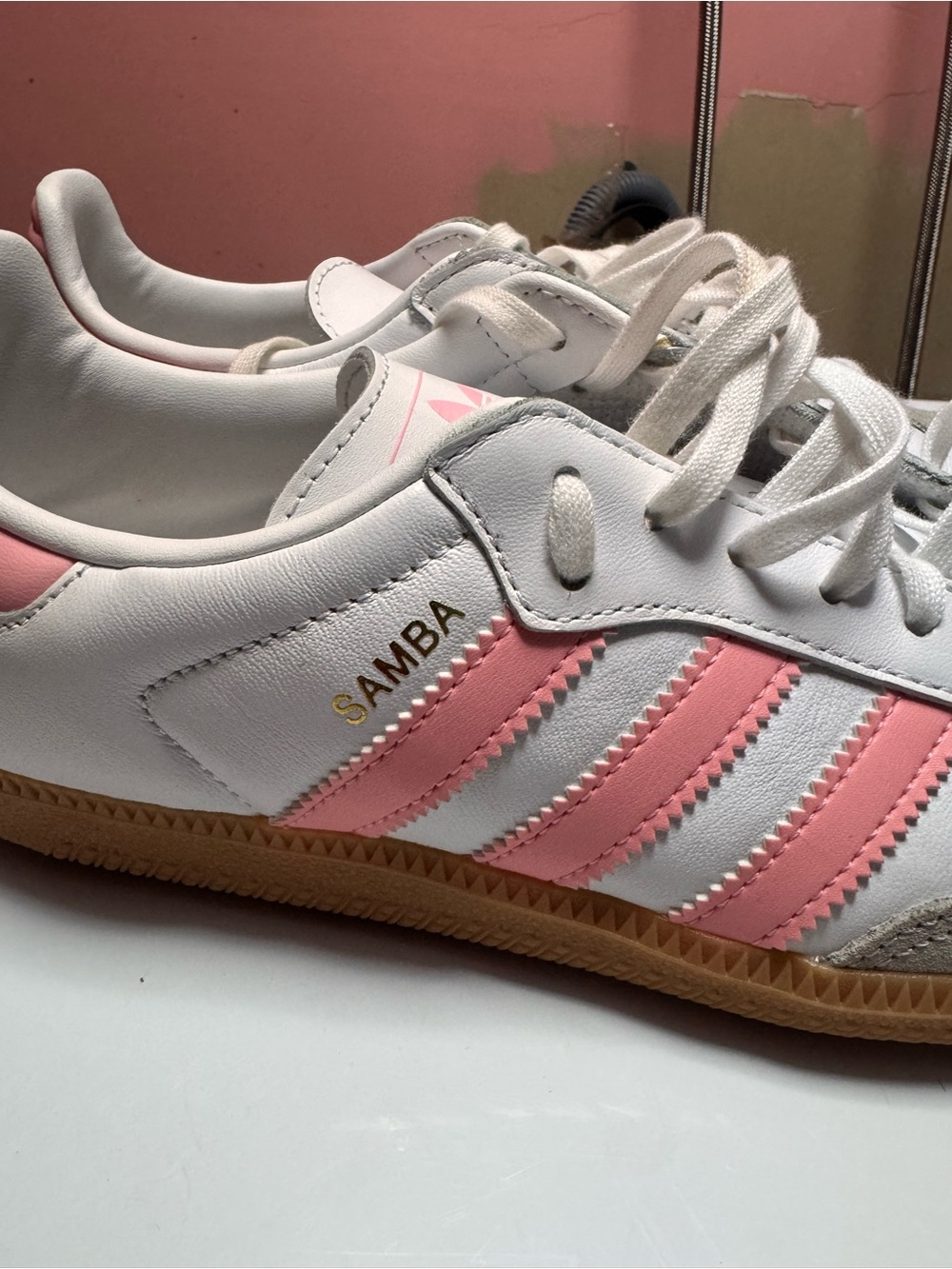 adidas White and Pink Samba Sneakers - Picture 6 of 9